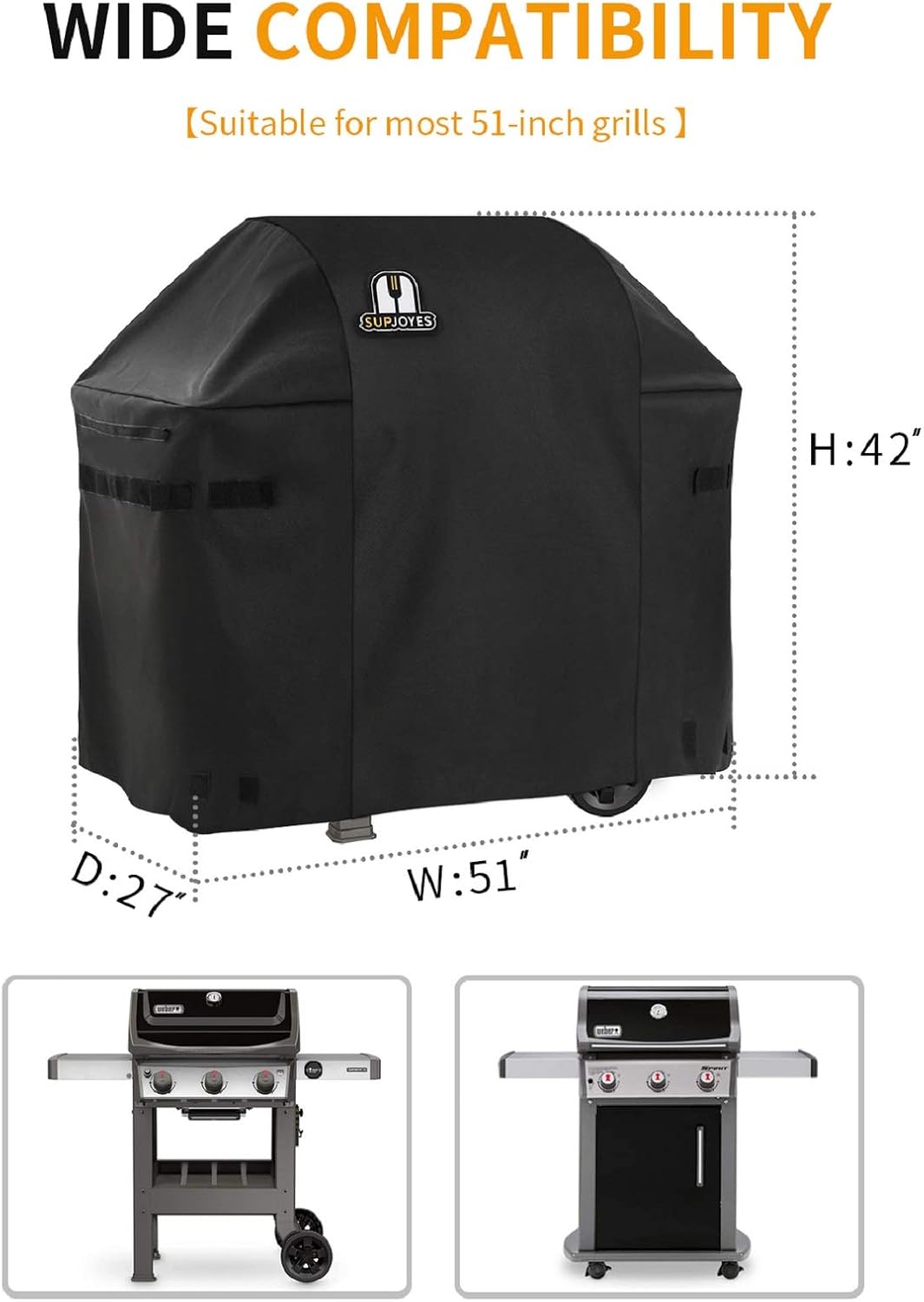 SUPJOYES Gas Grill Cover - Heavy Duty Waterproof Protection for Weber Spirit II 310 | 51 Inch Size