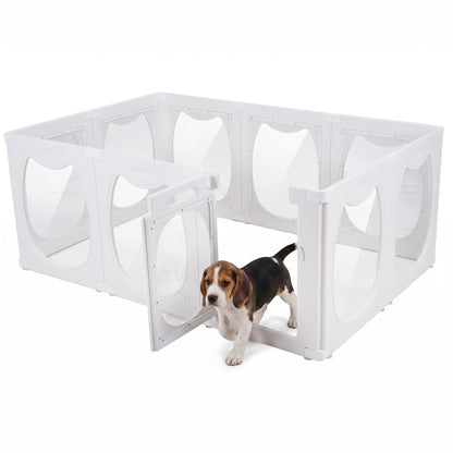 Homgava Clear PET Dog Playpen Indoor, 10-Panel Heavy-Duty Transparent Puppy Playpen, Modular Pet Fence Enclosure for Small Medium Dogs, Easy to Assemble (White,24 Inch H, 10 Panels)