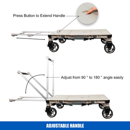APOXCON 3-in-1 Camping Table Cart Multi-Purpose Used as Picnic Table & Dolly Cart & Platform Truck with Swivel Wheels for Camping Travel Shopping Outdoor