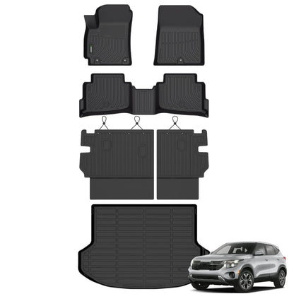 ANBINGO® Floor Mats & Backseat Cargo Liner for Kia Seltos 2024 2025 2026, TPE All Weather Mats 2024 2025 2026 Seltos S, LX, EX, X-Line, Cargo Tray in The Highest Position (Only for U.S.A. and Canada)