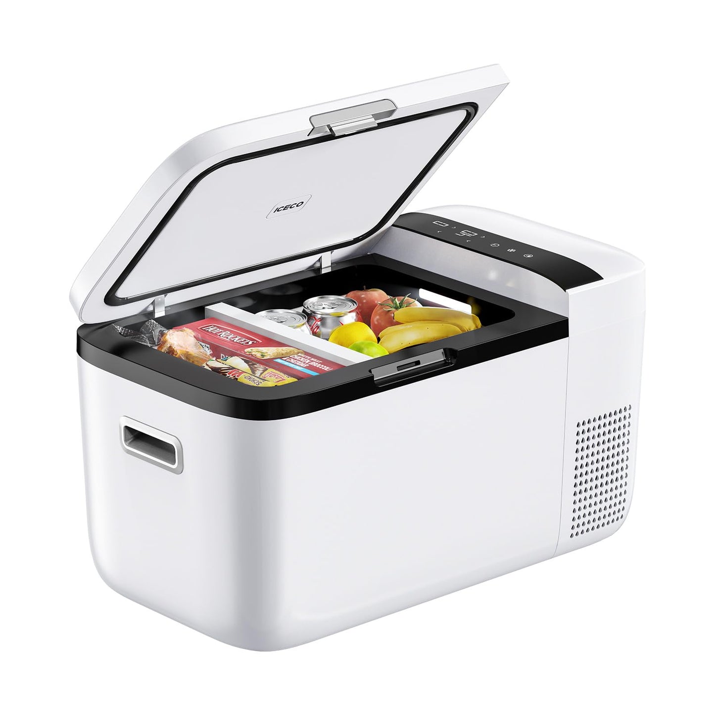 ICECO GO20 21 Quart/20 Liter Dual Zone 12 Volt Refrigerator, Portable Refrigerator with Secop Compressor, Electric Cooler, DC & AC, 0℉ - 50℉, Compressor Cooler for Outdoor, White