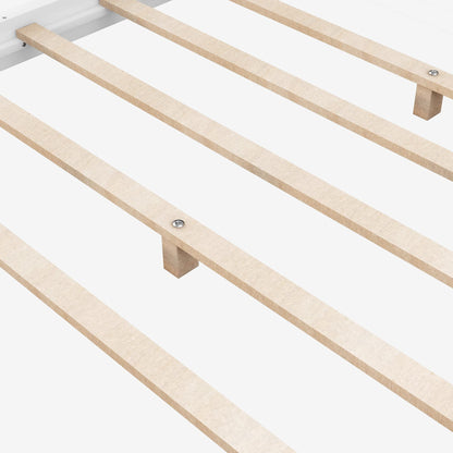 Merax Wooden Canopy Platform Bed Frame Queen Size Floor Bed/Mattress Foundation with Slat Support White