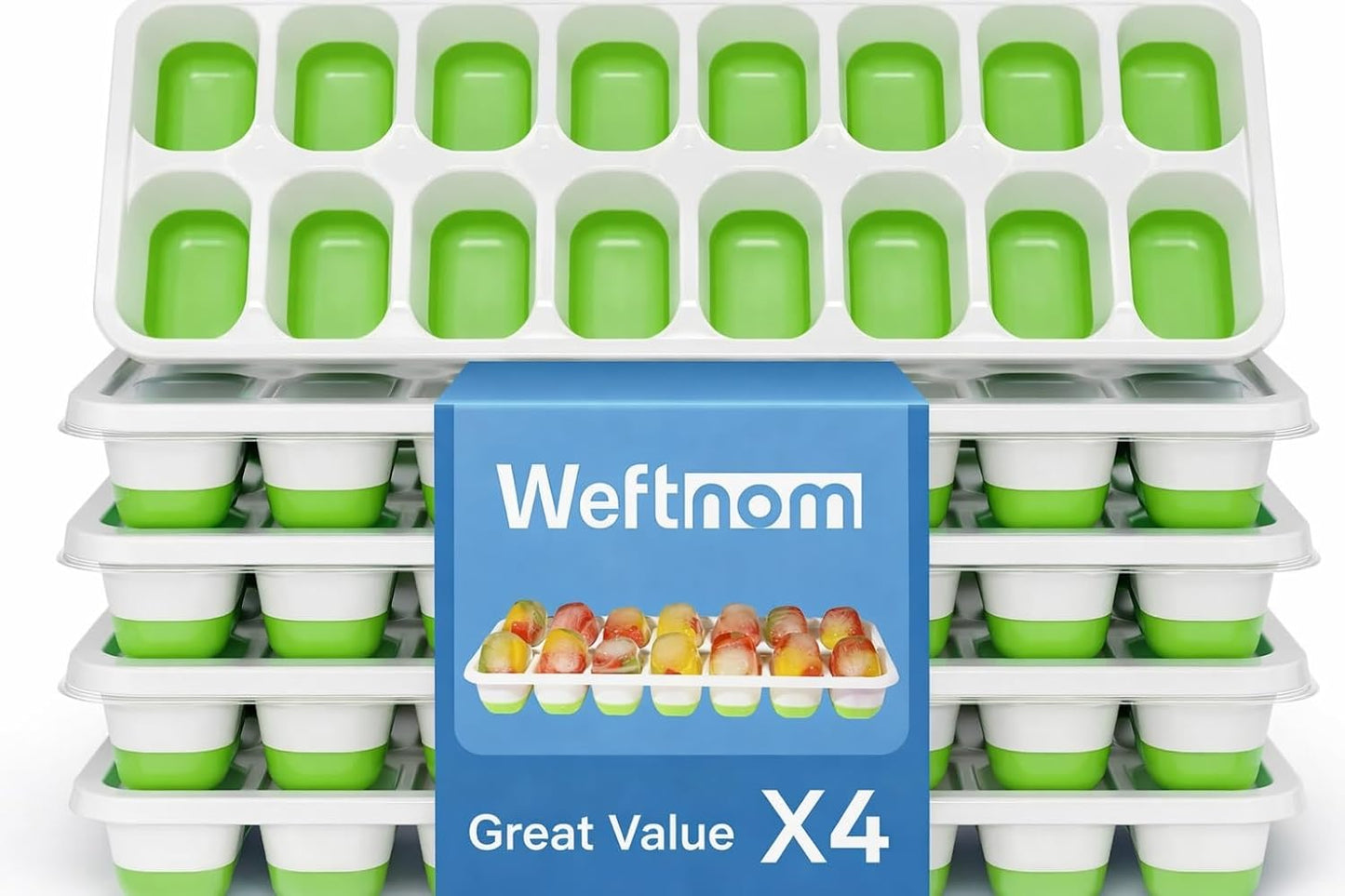 Skiennix Ice Cube Trays - 4 Pack Stackable Silicone Molds with Lids | BPA-Free & Dishwasher Safe