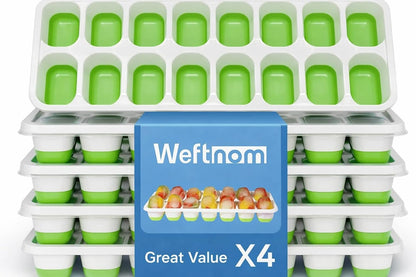 Skiennix Ice Cube Trays - 4 Pack Stackable Silicone Molds with Lids | BPA-Free & Dishwasher Safe