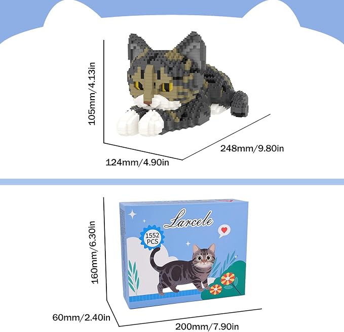 Larcele Micro Building Blocks Set DIY Mini Building Toy Bricks for Age Over 12 Years 1552 Pieces KLJM-05 (Chinese Li Hua Cat)