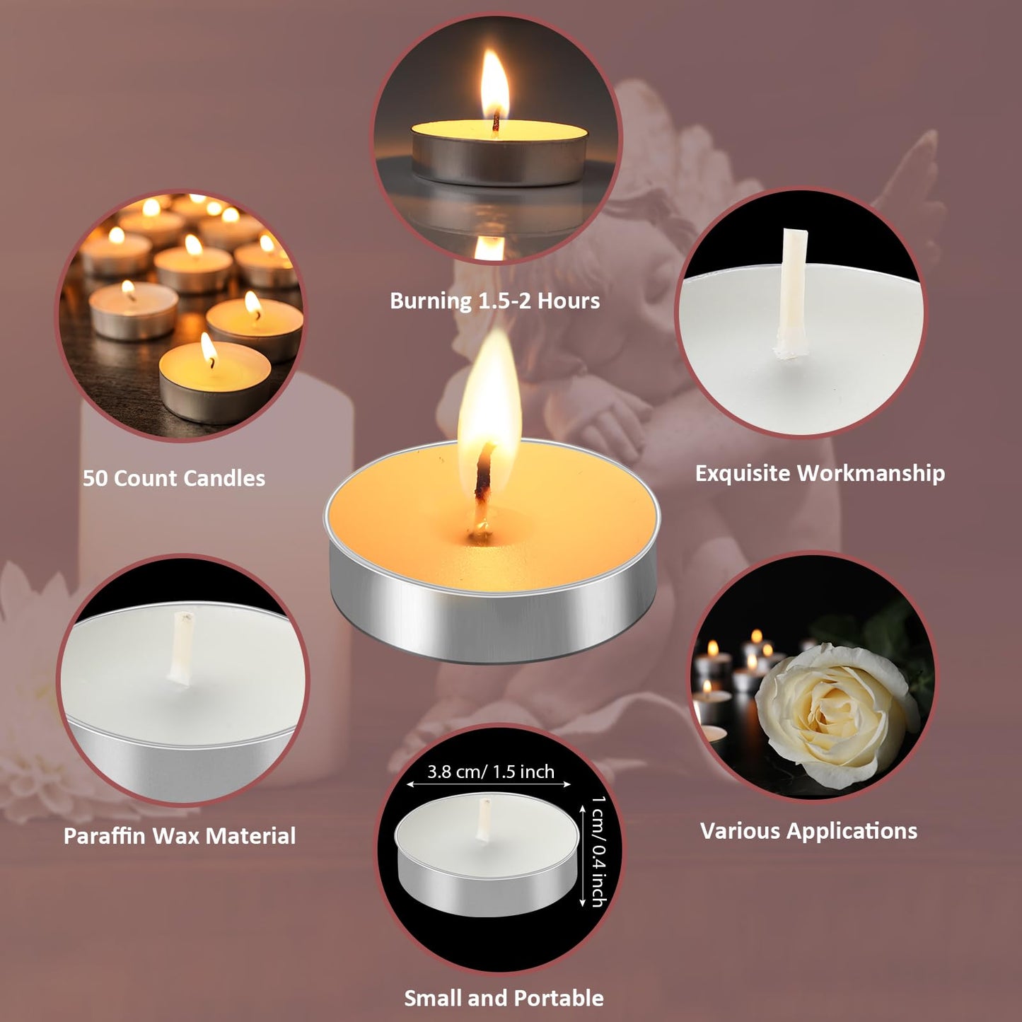 Coume 50 Set Funeral Party Favors Memorial White Candles Unscented Funeral Gifts Tealight Candles with Condolence Bereavement Cards, Organza Bags for Guest Celebration of Life Decorations (Cardinal)
