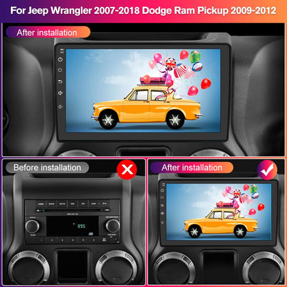 Solvitek Car Stereo for Jeep Wrangler JK 2007‑2018 / Compass/Grand Cherokee/Dodge Ram, 10.1", CarPlay & Android Auto, GPS Navigation, Bluetooth, FM/RDS, SWC, 2GB RAM+64GB ROM, Backup Camera