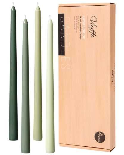 Viyffo 12 Inch Green Taper Candles 4 Pack Unscented Smokeless Long Tall Tapered Candles for Candlesticks Sticks Wedding Home Decor Dinner
