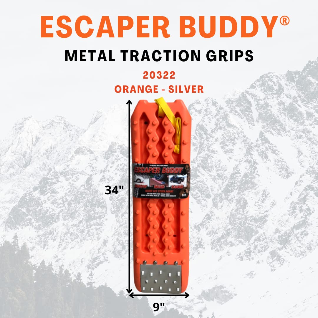 Maxsa 20322 Metal Gripped Escaper Buddy Traction Boards for Off-Road Mud, Sand, & Snow Vehicle Extraction, Bendable, Unbreakable, Orange, 2 Pack