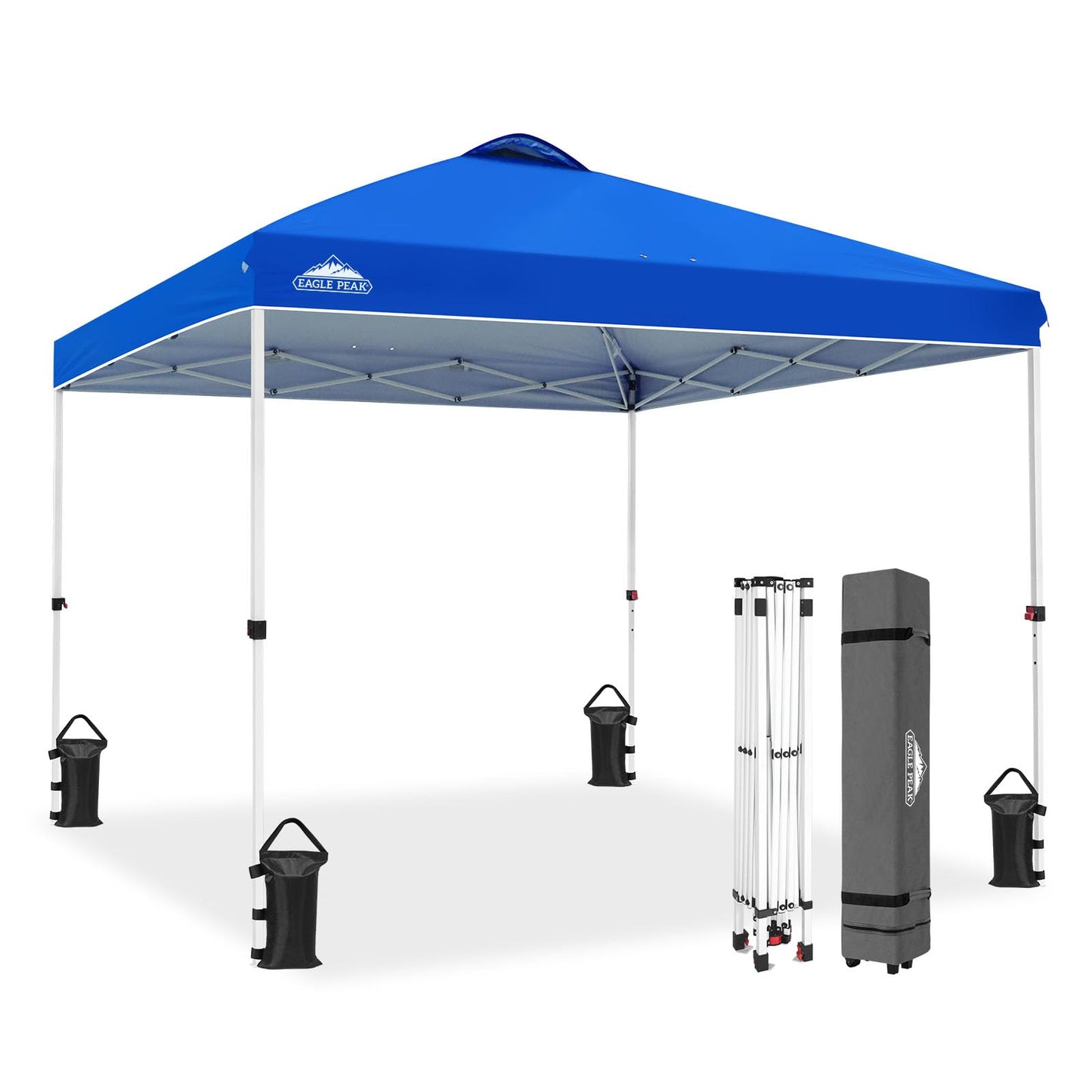 EAGLE PEAK Pop Up Canopy Tent with Wheeled Carry Bag, 8 Stakes, 4 Ropes, 4 Weight Bags, Easy Set Up Tent Canopy, 10x10 ft, 100sqft of Shade, Blue