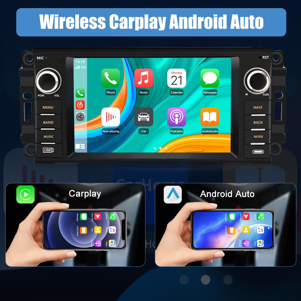 5G Car Radio for Jeep Wrangler JK Compass Patriot/Chrysler/Dodge RAM Charger [2GB+32GB], 7 inch Touch Screen Android 13 Stereo with Bluetooth GPS Wireless CarPlay Andriod Auto AM/FM DSP