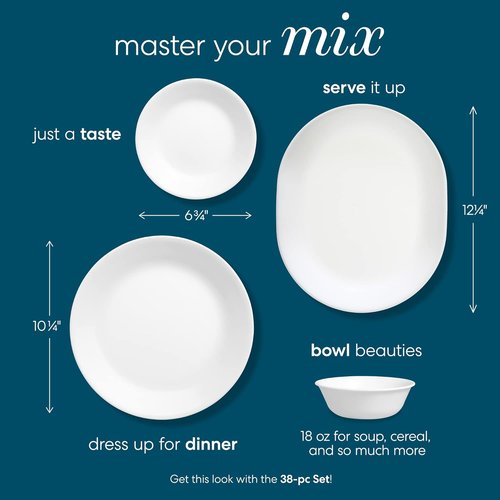 Corelle Vitrelle Salad Plate Set - Lightweight, Chip-Resistant Triple Layer Glass | 6.75" Winter Frost White