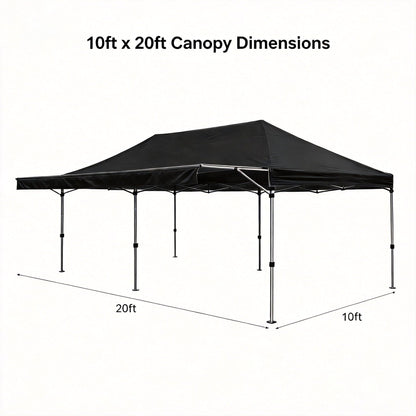 10X20FT Pop Up Canopy Tent, Beach Tent with One Push Setup, Sun Shelter with Slant Legs & Carrying Bag, Waterproof & UV Protected, Outdoor Canopy for Commercial Events, Camping, Backyard Party, Black