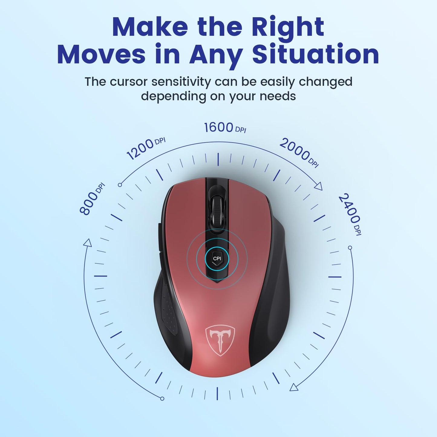 Wireless Mouse, D-09 Computer Mouse USB Cordless Mice for Laptop, Ergo Grips, Lightspeed 5-Level 2400 DPI, 16 Months Battery, Portable for PC Mac Chromebook (Black)