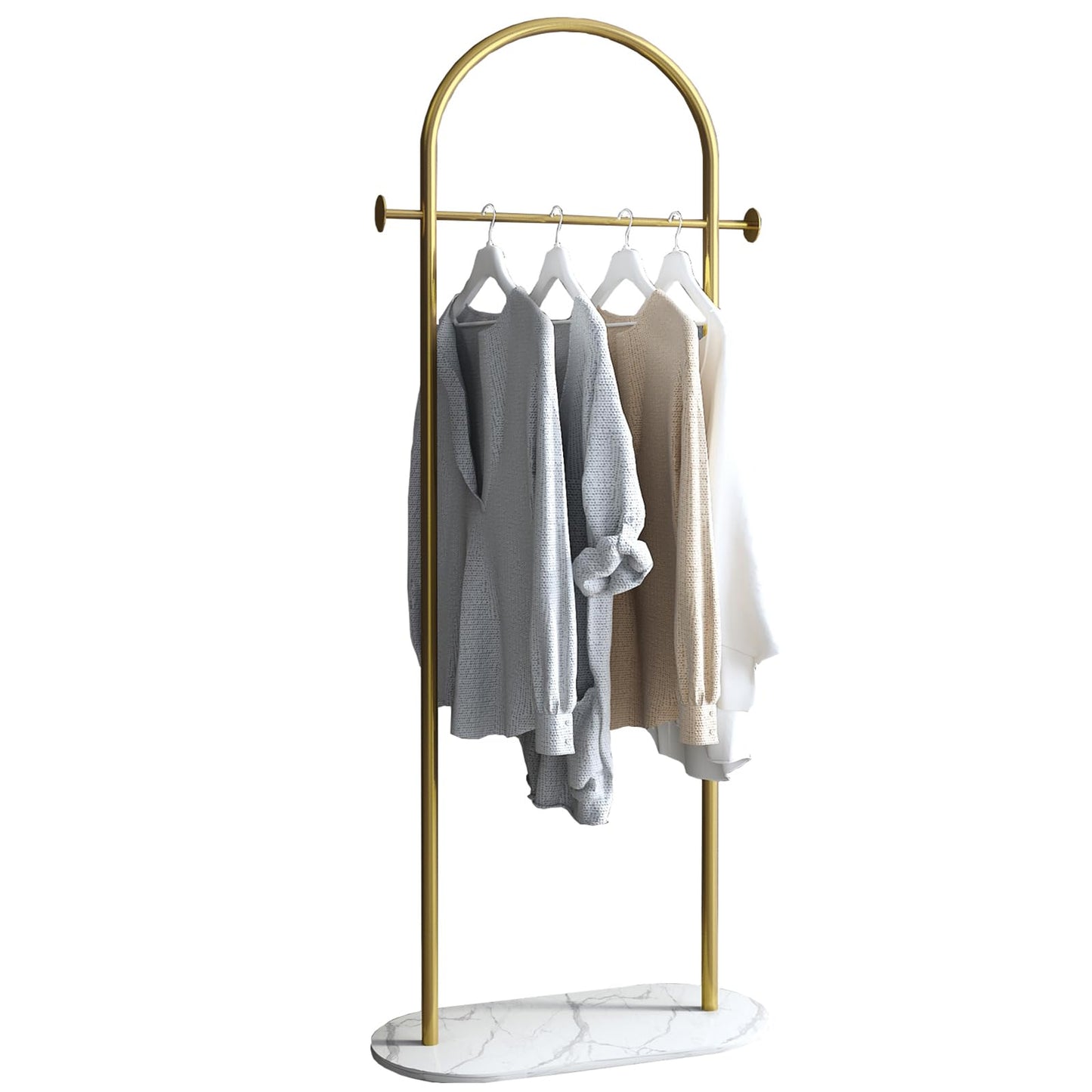 BUZUEY Freestanding Clothing Rack with Marble Base,Modern Gold Arch Garment Rack for Small Spaces,Sturdy Metal Coat Rack,Clothes Racks for Hanging Clothes in Bedroom,Closet,Entryway,Boutique Display