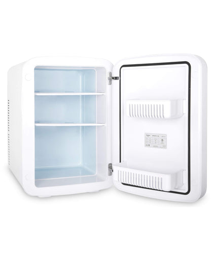 Cooluli Vibe Mini Fridge for Bedroom - With Cool Front Magnetic Whiteboard - 15L Portable Small Refrigerator for Travel, Car & Office Desk - Plug In Cooler & Warmer for Food, Drinks & Skincare (White)