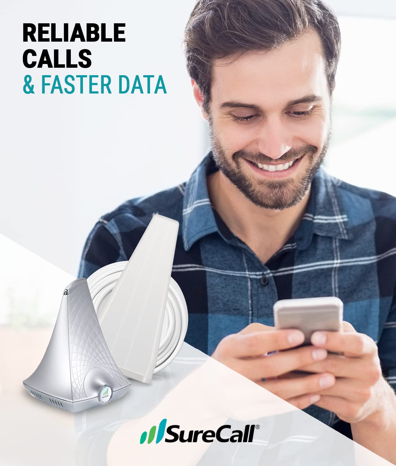 SureCall Flare 3.0 Cell Phone Signal Booster for Home & Office up to 3500 sq ft, Boosts 5G/4G LTE, Yagi Outdoor Antenna, Multi-User, Verizon AT&T Sprint T-Mobile, FCC Approved, USA Company