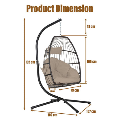 BestOffice Egg Chair Indoor Outdoor with Stand Swing Hanging Rattan Patio Basket Chair with Soft Cloud Polyester Cushion Adjustable Headset for Bedroom Outdoor Garden Swimming Pool Porch, Tan