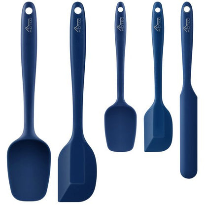 HOTEC 600℉ Heat Resistant BPA-Free Silicone Rubber Spatula Set, Kitchen Cooking Spatulas, Baking, Mixing, for Non Stick Cookware, Dishwasher Safe, Classic Blue Set of 5