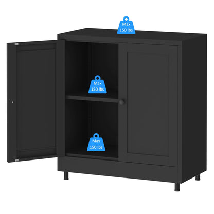 JINGUR Metal Storage Cabinet with 2 Doors and Adjustable Shelf, Steel Sideboard Buffet Cabinet for Home Office Hallway Entryway Kitchen Living Dining Room (Black)