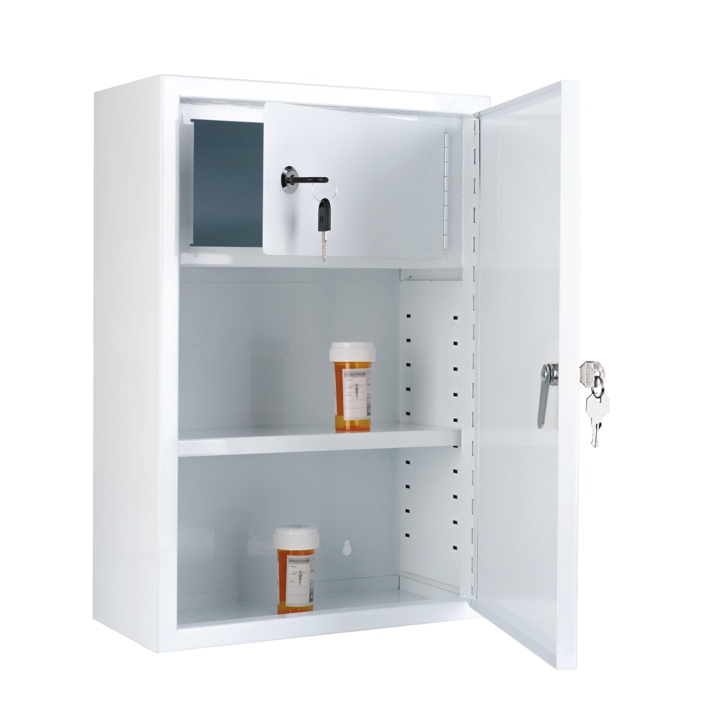 Wall Mounted Locking Medicine Cabinet - Metal Medicine Cabinet with Lock, Double Security Door for Safe Medicine Storage, Adjustable Shelf, White, 12" W x 18" H x 6" D