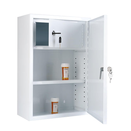 Wall Mounted Locking Medicine Cabinet - Metal Medicine Cabinet with Lock, Double Security Door for Safe Medicine Storage, Adjustable Shelf, White, 12" W x 18" H x 6" D