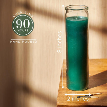 Simply Soson 2x8 inch Green Devotional Candles in Glass Jar - 6 Pack - 90 Hours – Prayer Candle - Tall Pillar Candles for Religious, Memorials, Party Decor