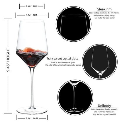BACLIFE Hand Blown Red Wine Glasses Set of 4 – 15 oz Premium Crystal Wine Glasses With Long Stem – Unique Gift for Mother's Day, Birthday, Wedding, Daily Use