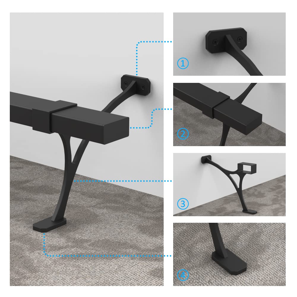 AMSOOM Foot Rail Kit - Railing Hardware Undercounter Mount Hardware Improve Comfort and Stability for Indoor and Outdoor Heavy Duty Steel Square Tube Railings. (Black,12 Feet)