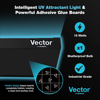 Catchmaster Vector Optima UV Light Trap & Replacement Board Set, UV Light Fly Traps for Home, Gnat Traps for House, Bug Catcher for Kitchen, Garage, & Shed, Shatterproof Bulbs, 12-Pk Replacement Board