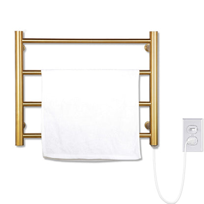 Towel Warmer Rack for Bathroom with Timer/Fahrenheit Temperature Control Wall Mounted Electric Heated 10 Bar Rail Plug-in or Hardwired Keep Bath Shower Towel Warming (Brushed Gold)