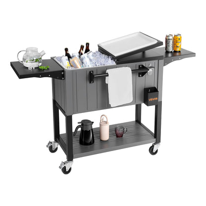 VEVOR 80QT Rolling Ice Chest, Holds up to 50 Bottles / 110 Cans, Portable Patio Party Bar Drink Cooler Cart with Bottom Shelf & Foldable Side Shelves, Beverage Pool with Swivel Wheels & Bottle Opener