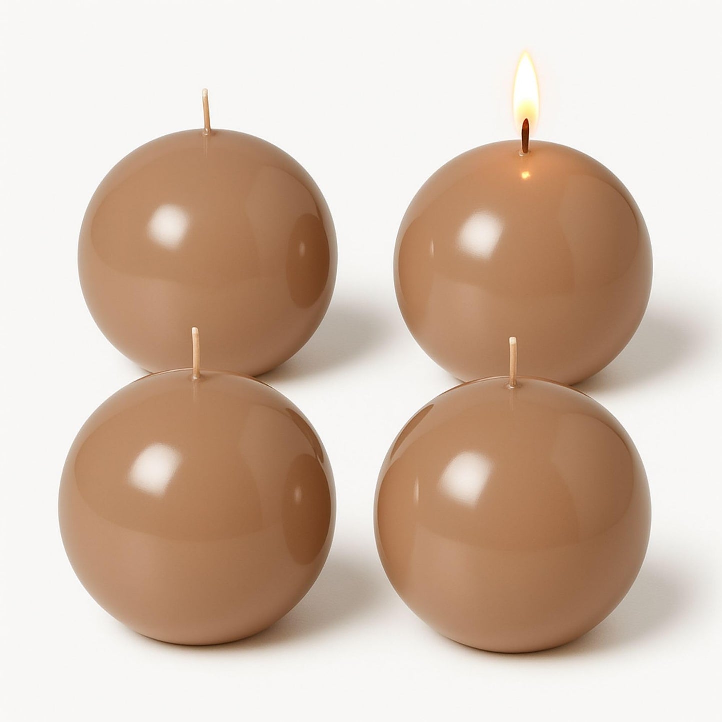 Biedermann & Sons Portobello Beige Round Candles (Set of 4), Unscented Dripless Balls, 2.5" Spheres, 8 Hour Burn, Decorative Set for Mantels and Tabletop Displays