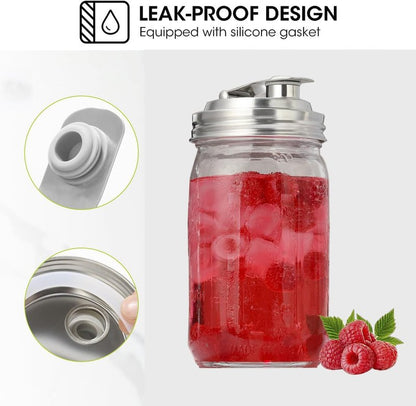 Mason Jar Pour Spout Lid Stainless Steel,Pour Spout Flip Cap Lids for Mason Jars,No Rust Leaking Proof for Home Brewing Fruit Fermenting Drinks Airtight(2PCS) (Regular Mouth)