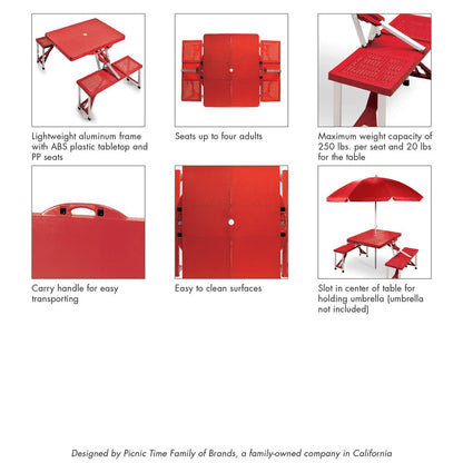 PICNIC TIME NCAA Louisville Cardinals Football Field Folding Picnic Table - Camping Table - Outdoor Table with Umbrella Hole, (Red)