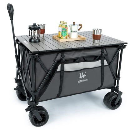 Whitsunday Heavy Duty Collapsible Wagon Cart,440Lbs Folding Outdoor All Terrian Wheel Utility Camping Park Wagon Cart with Table Grey