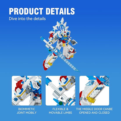 DAHONPA White Blue Warrior Manned Mecha Robot Building Blocks Set Guardian Transforming Mech Model Kit (1797+ Pieces) Loyal Warrior Robots Toys for Adults Christmas Birthday Gift