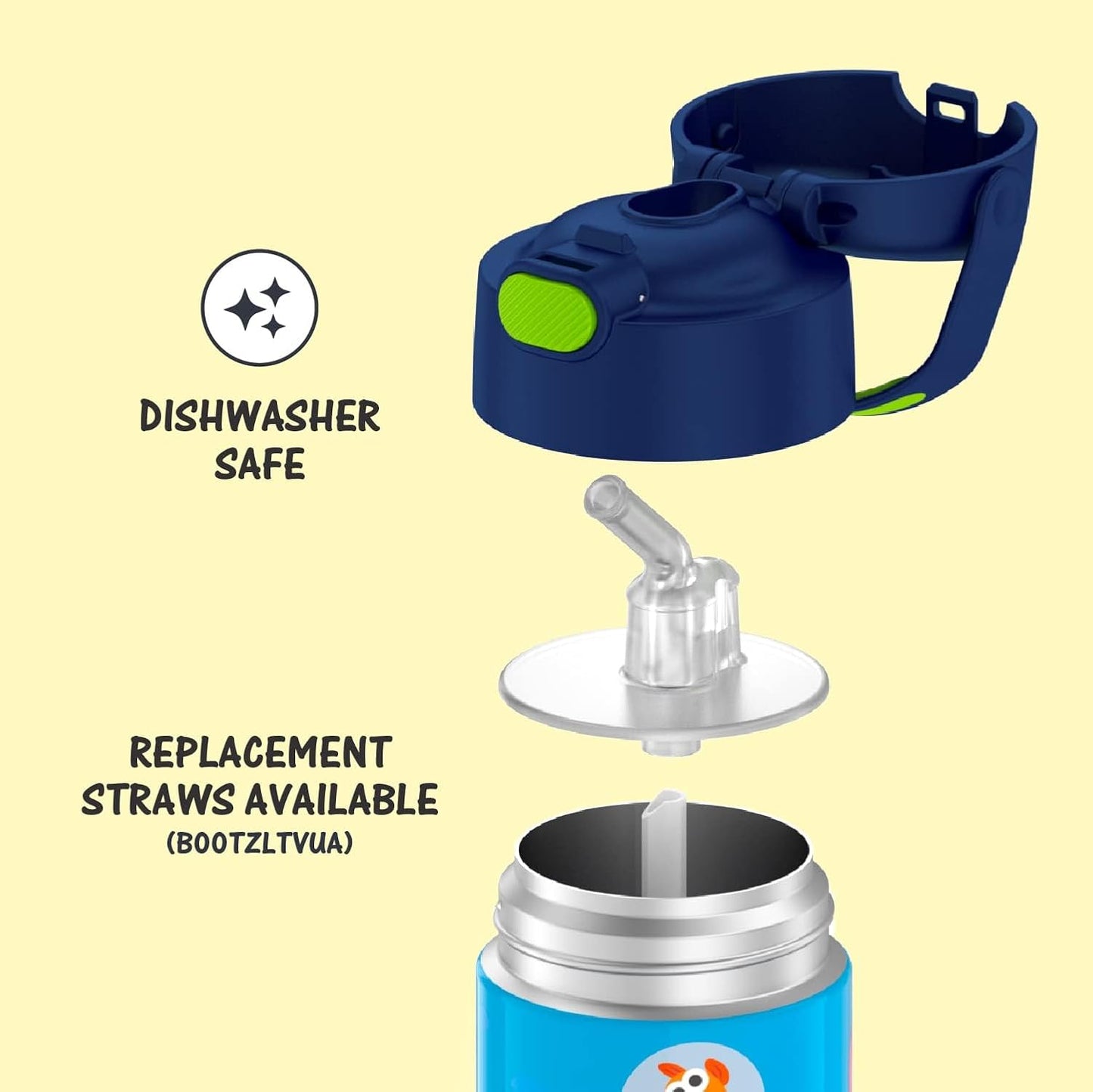 THERMOS FUNTAINER Water Bottle - 12 Ounce Kids Stainless Steel Vacuum Insulated with Straw | Baby Shark Design