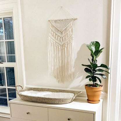 Mkono Macrame Wall Hanging Art Woven Boho Home Décor, Geometric Beautiful Yarn Tapestry Wall Decor for Bedroom, Nursery, Apartment, Dorm Decoration, Christmas Gift for Teen Girl Mom, 17" W x 33" L