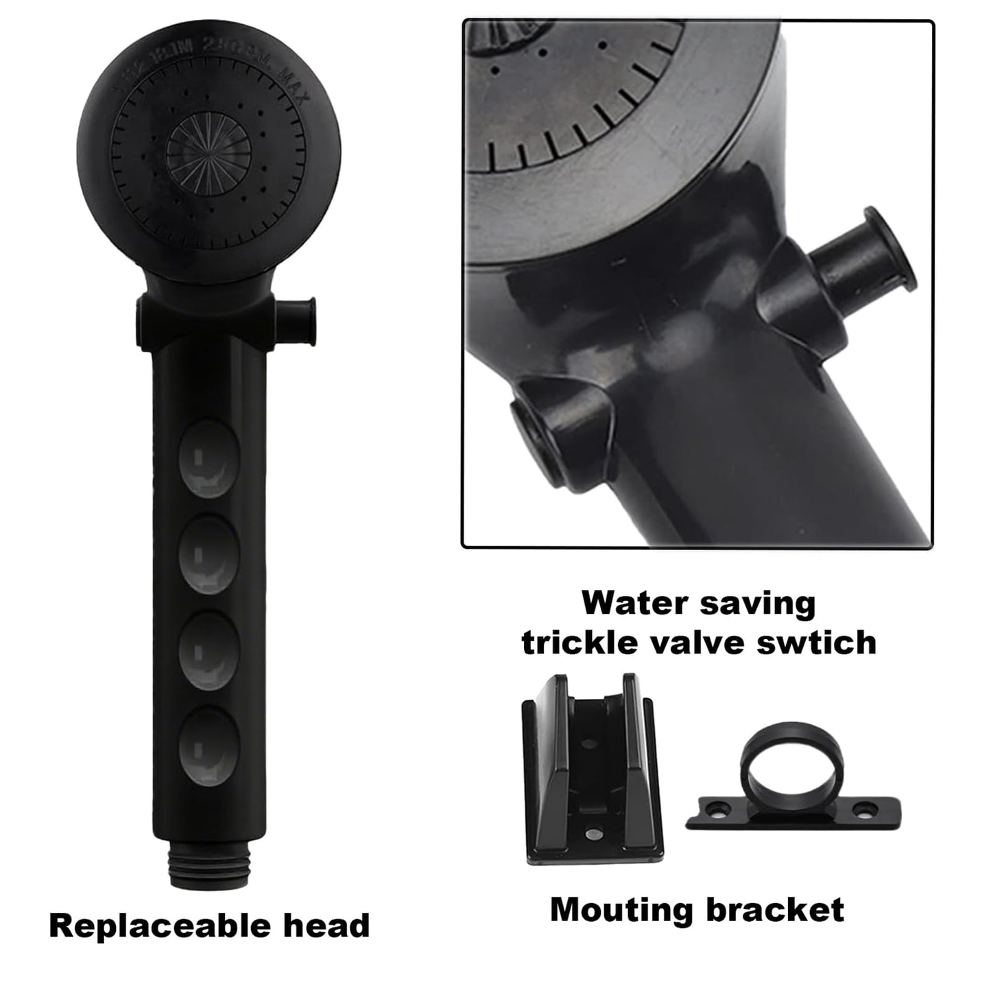 RV Shower Faucet with Shower Head and Hose - Non-Metallic RV Shower Kit, On/Off Valve & Diverter, Handheld Shower Replacement for RV, 5th Wheels, Motorhomes, Travel Trailers, Campers (Black)