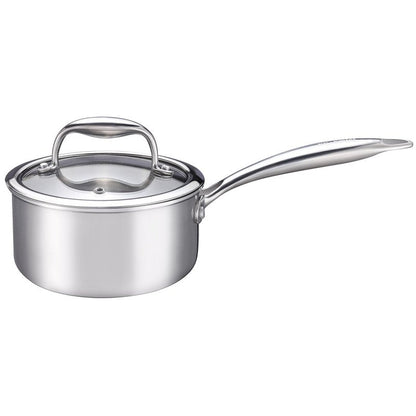 KC-Emier 1-Quart Saucepan with Lid, Tri-Ply Stainless Steel Pot with Stay-Cool Handle & All Cooktop Compatibility (Gas, Ceramic, Electric) - Silver