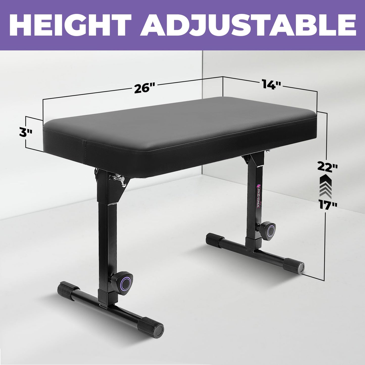 Liquid Stands Foldable Dual Adjustable Piano Bench Music Stool - Portable Piano Keyboard Bench Seat for Piano Keyboard Stand with Black Padded Cushion for Musicians Piano Stool Chair, Piano Desk