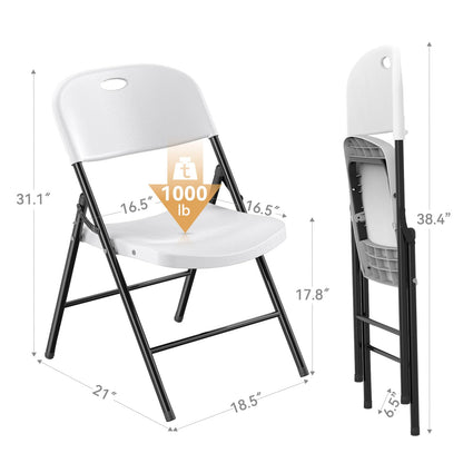 Nazhura 350 Weight Limit Heavy Duty Plastic Folding Chair with Reinfoced Steel Frame for Indoor and Outdoor, Wedding, Party, Restaurant, Meeting Room, Patio and Garden (6, White)