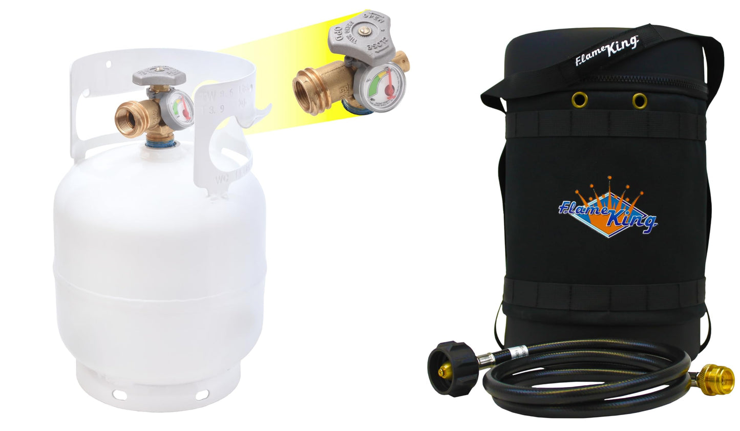 Flame King 5lb Steel Propane Tank with Gauge & OPD Valve + Gas Hauler Kit with Insulated Carry Case and Adapter Hose for Camping and Outdoor Activities