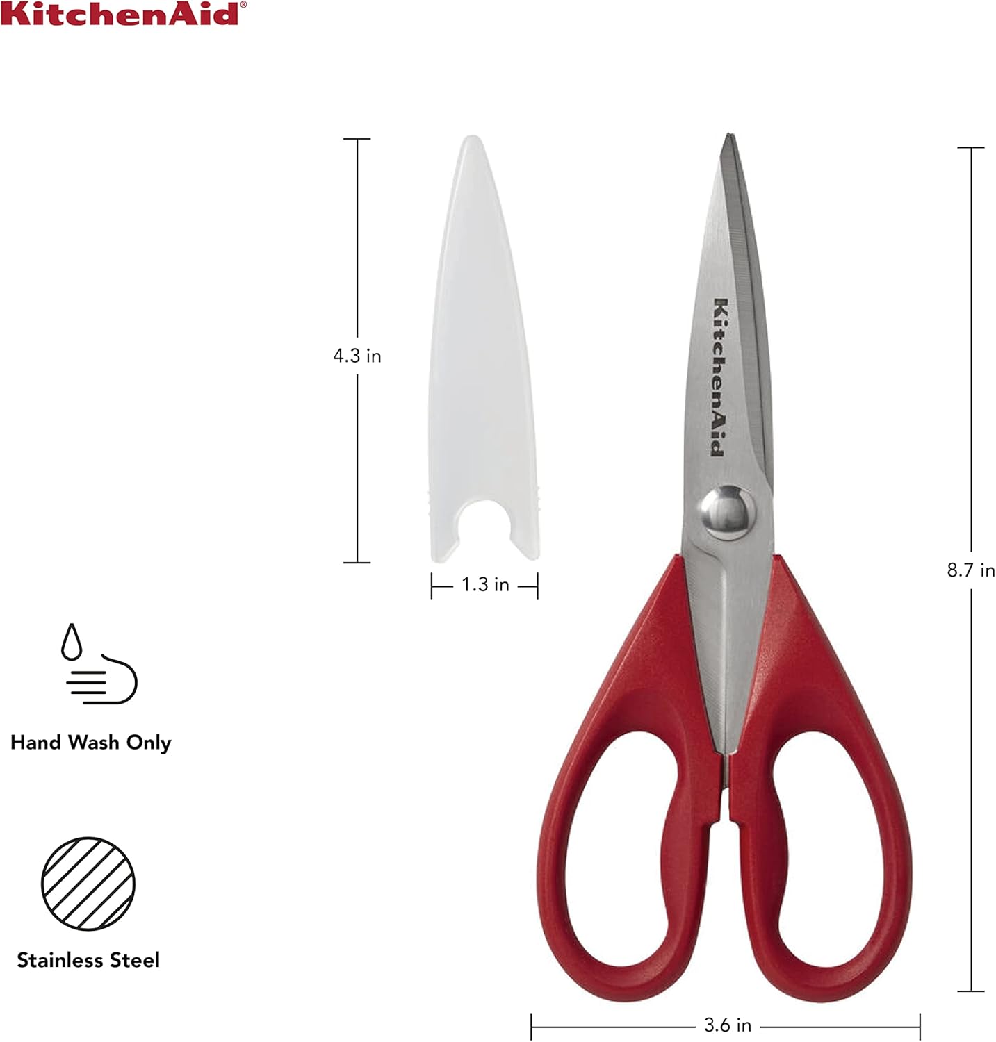 KitchenAid Kitchen Shears - Durable Stainless Steel Scissors with Soft Grip Handle, 8.72 Inch, Red