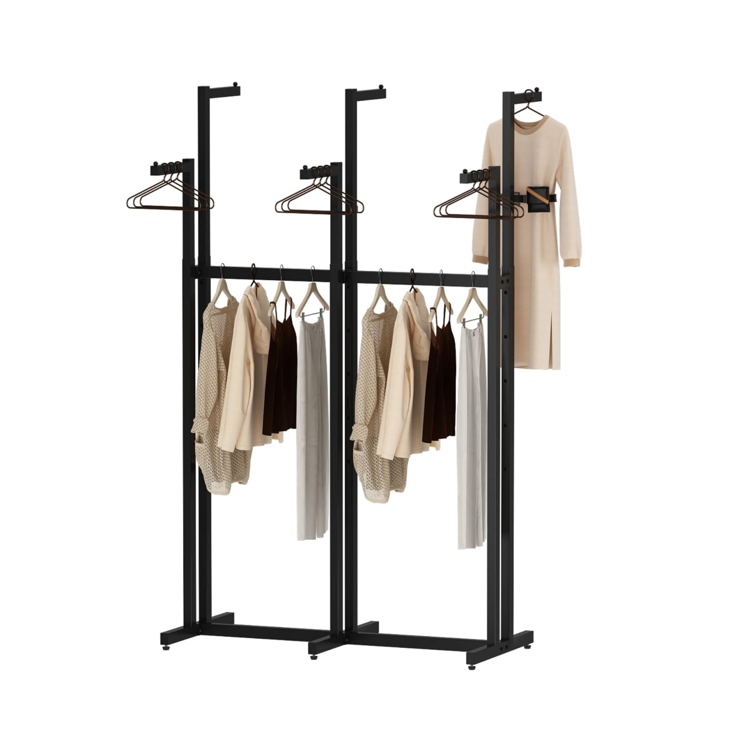 WTPLWD Black Clothes Rack with 6 Straight Arms, Metal Clothing Rack for Hanging Clothes, Freestanding Garment Rack Heavy Duty, 46" to 63" Adjustable Height Retail Clothing Rack for Boutiques Display