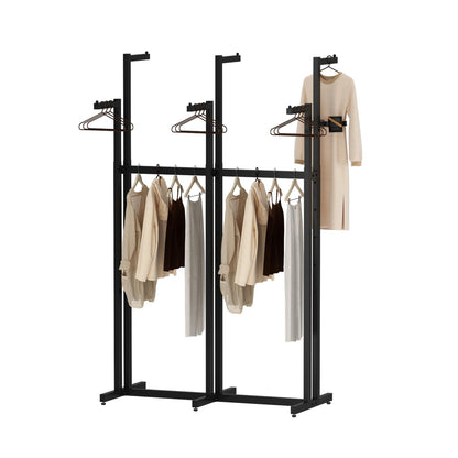 WTPLWD Black Clothes Rack with 6 Straight Arms, Metal Clothing Rack for Hanging Clothes, Freestanding Garment Rack Heavy Duty, 46" to 63" Adjustable Height Retail Clothing Rack for Boutiques Display