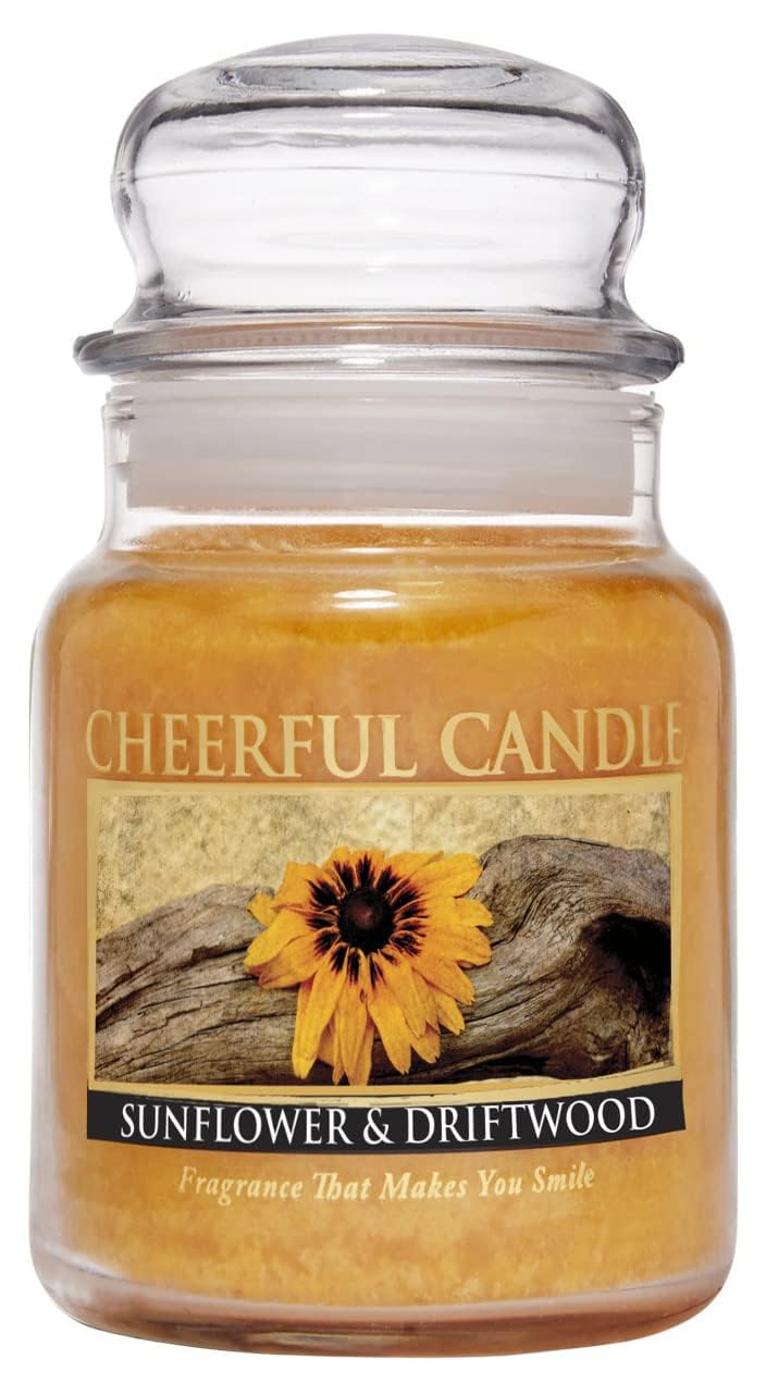 A Cheerful Giver - Sunflower & Driftwood - 6oz Small Scented Candle Jar with Lid - Cheerful Candle - 35 Hours of Burn Time, Candles Gifts for Women, Yellow