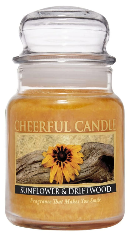 A Cheerful Giver - Sunflower & Driftwood - 6oz Small Scented Candle Jar with Lid - Cheerful Candle - 35 Hours of Burn Time, Candles Gifts for Women, Yellow