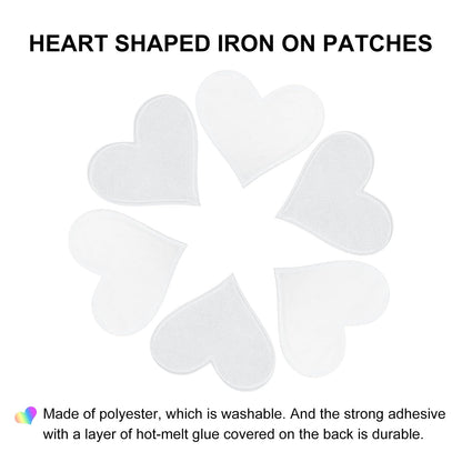 MECCANIXITY Heart Shaped Iron on Patches 7x6.8cm Embroidered Sew Patches Appliques Garment Embellishments for Clothing Repair Backpack Shoes Decoration White 30Pcs